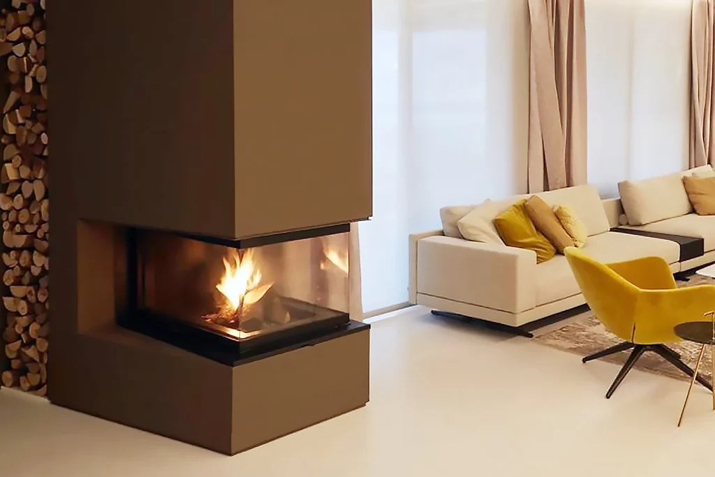 A.caminetti kamin na drva CRYSTAL 3D u prostoriji