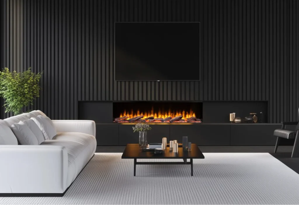 Električni kamin sa drvcima na crnoj podlozi