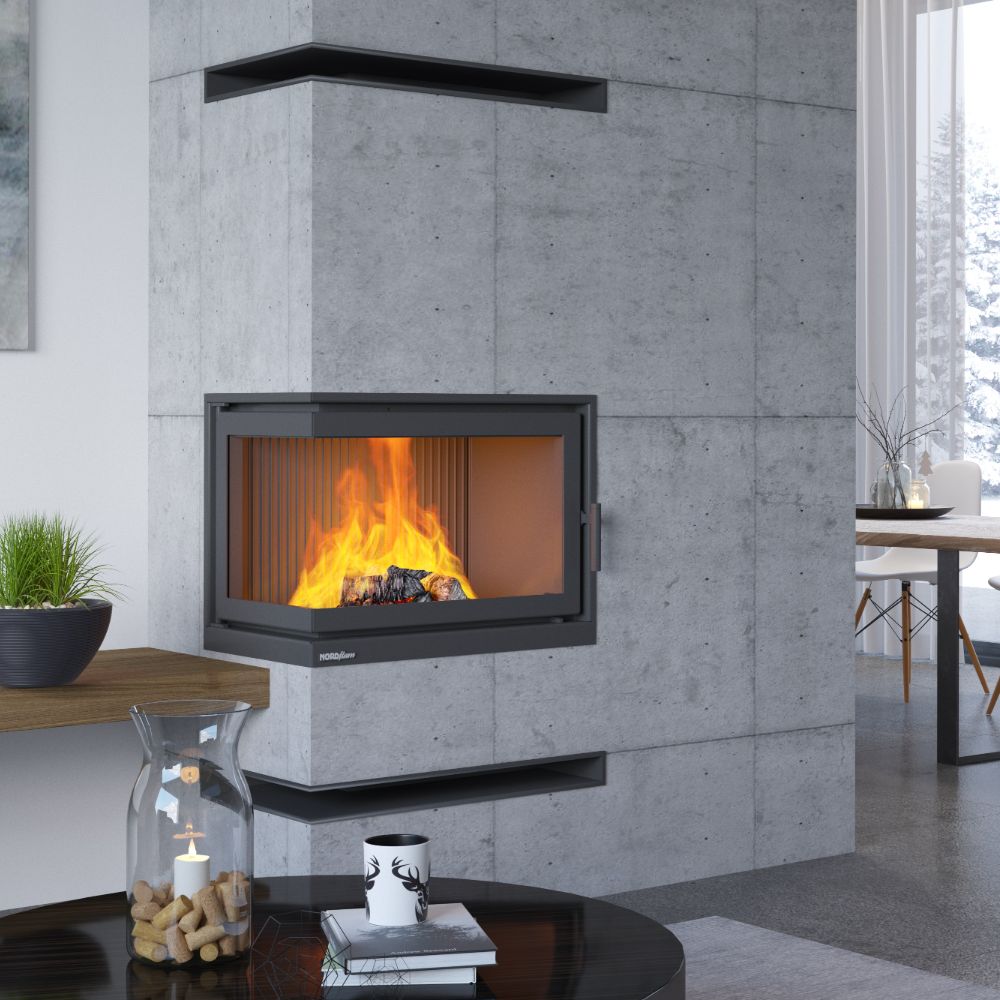 ETNA – NORDflam | Ugaoni kamin na drva s bočnim otvaranjem | Komplet za ugradnju