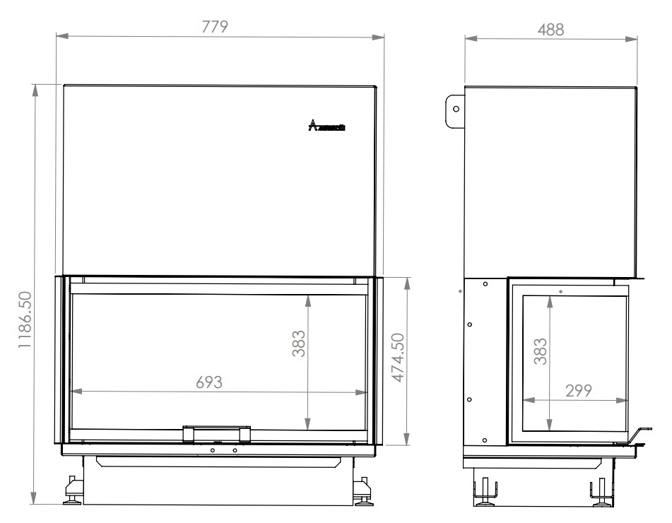 CRYSTAL 80 ECO – A.Caminetti | Trostrani C tip kamina sa vertikalnim otvaranjem (giljotina) | Komplet za ugradnju - Slika 3