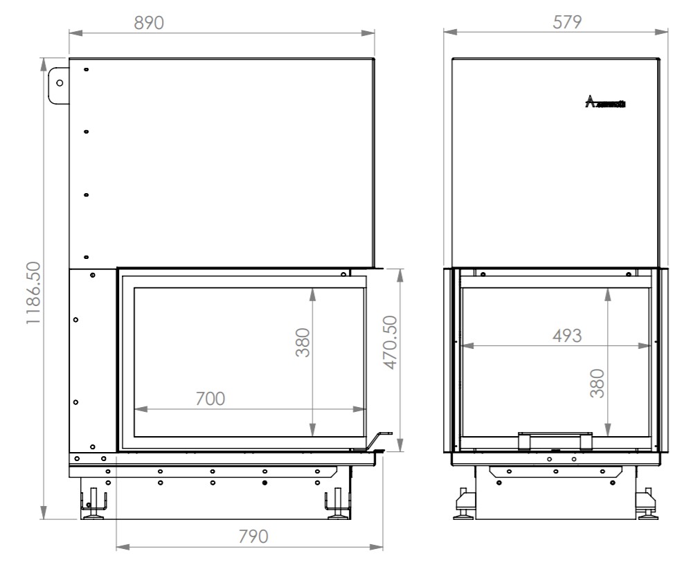CRYSTAL 3D 50×70 ECO – A.Caminetti | Trostrani U tip kamina s vertikalnim otvaranjem (giljotina) | Komplet za ugradnju - Slika 2