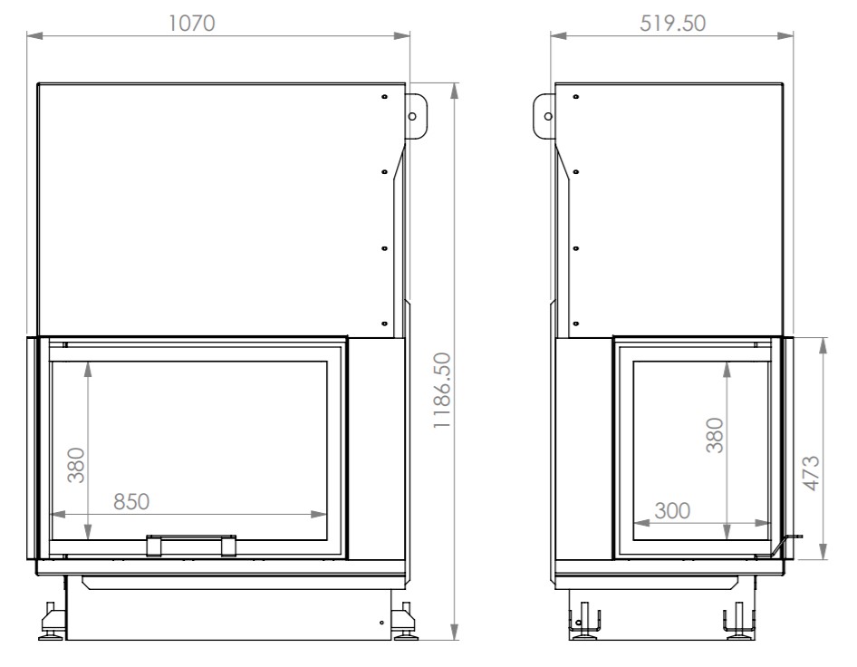 QUATTRO 100 L / 100 R ECO – A.Caminetti | Ugaoni kamin sa vertikalnim otvaranjem (giljotina) | Komplet za ugradnju - Slika 2
