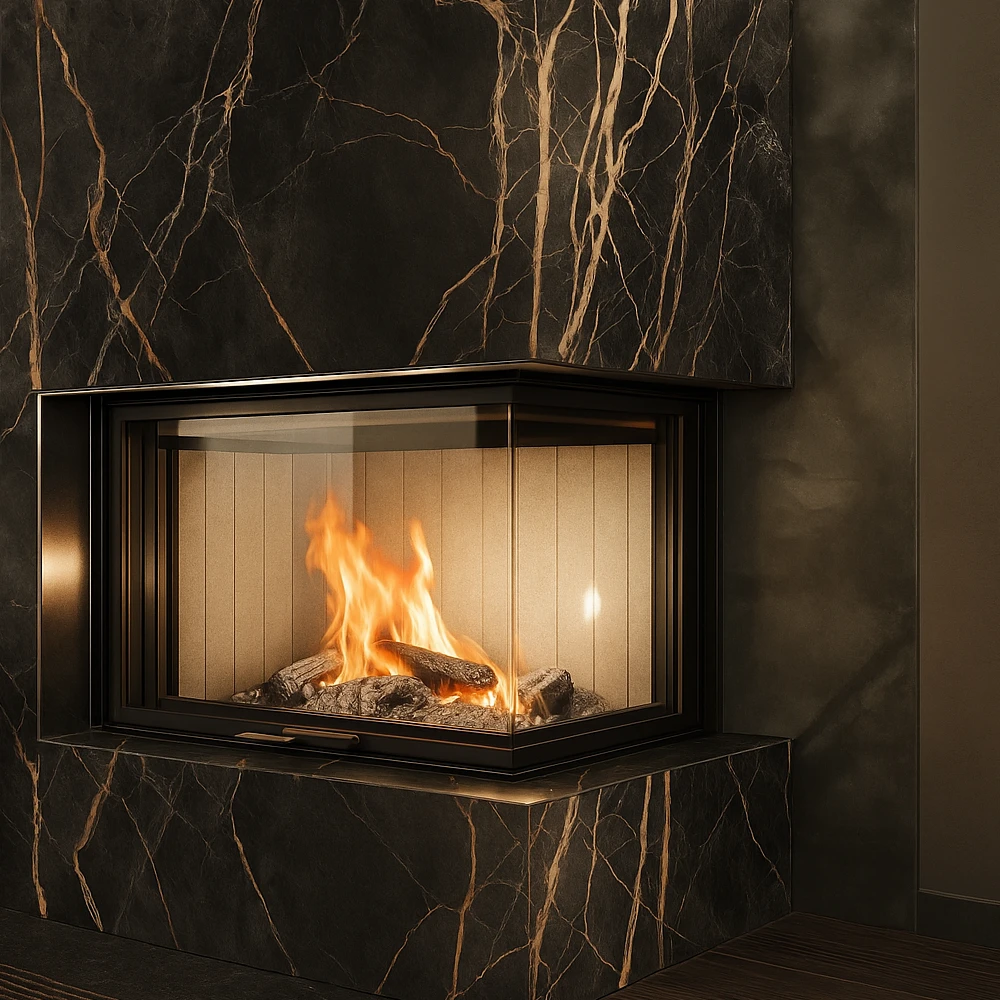 QUATTRO 100 L / 100 R ECO – A.Caminetti | Ugaoni kamin sa vertikalnim otvaranjem (giljotina) | Komplet za ugradnju