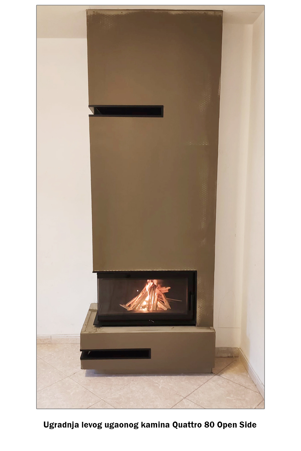Ugradnja lijevog kutnog kamina Quattro 80 Open Side - Novigrad